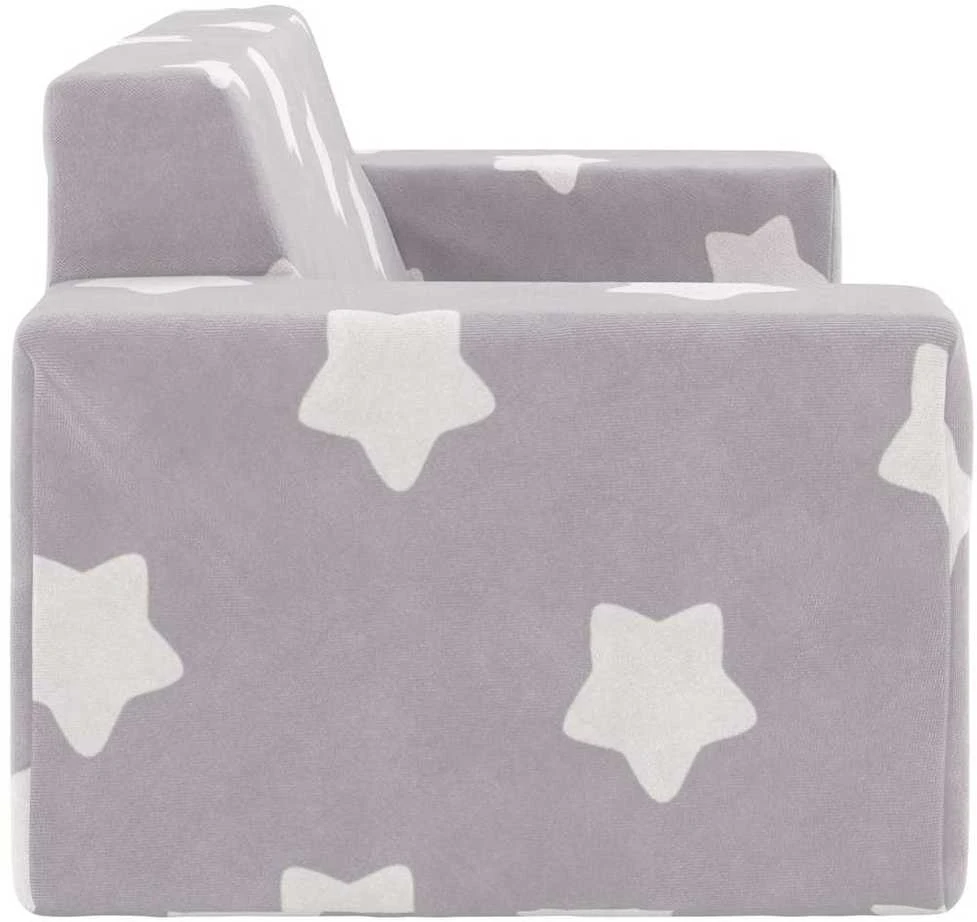 Dvivietė vaikiška sofa, šviesiai pilka, pliušas, su žvaigždėmis
