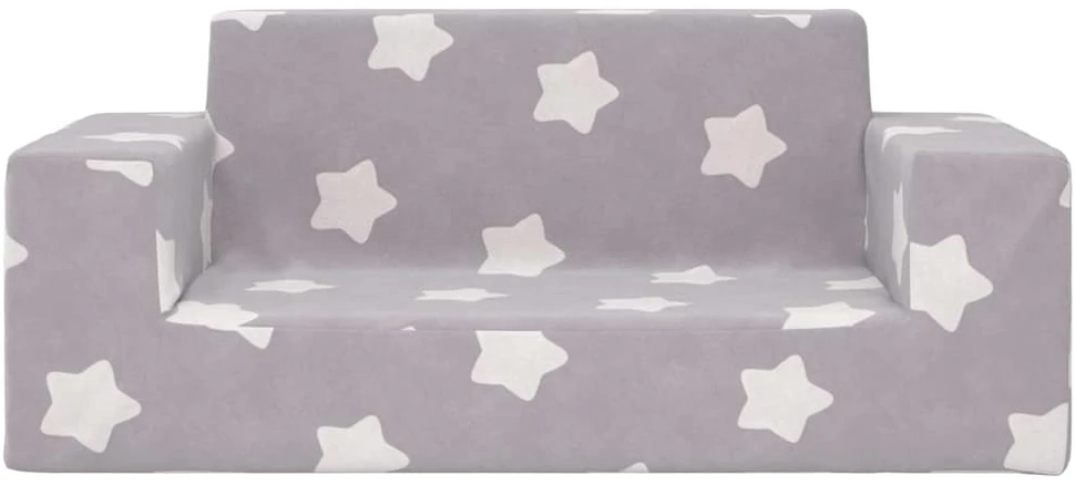 Dvivietė vaikiška sofa, šviesiai pilka, pliušas, su žvaigždėmis
