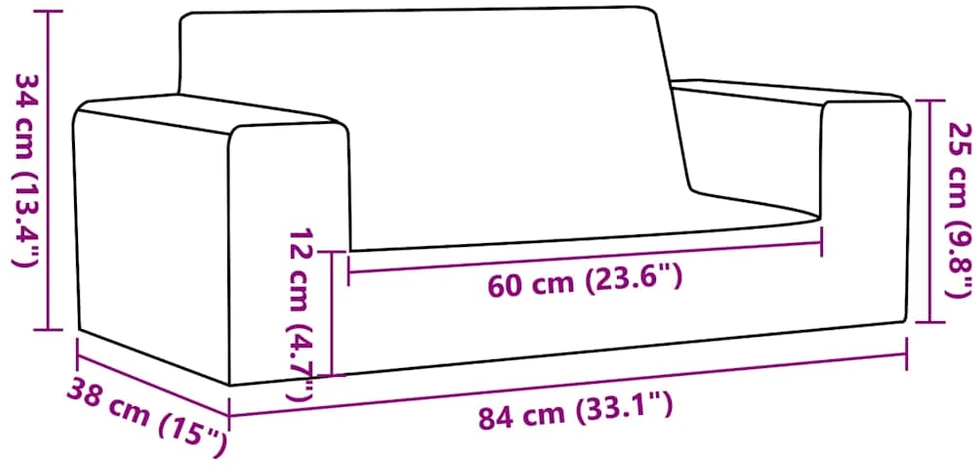 Dvivietė vaikiška sofa, šviesiai pilka, minkštas pliušas