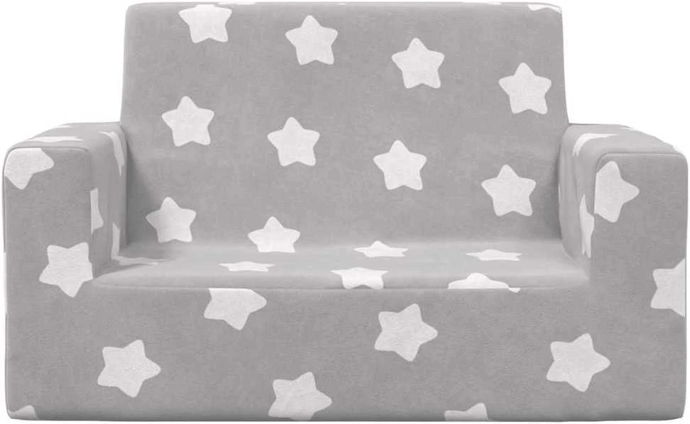 Dvivietė vaikiška sofa, šviesiai pilka, pliušas, su žvaigždėmis