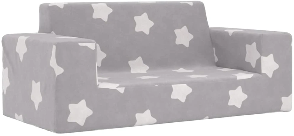Dvivietė vaikiška sofa, šviesiai pilka, pliušas, su žvaigždėmis