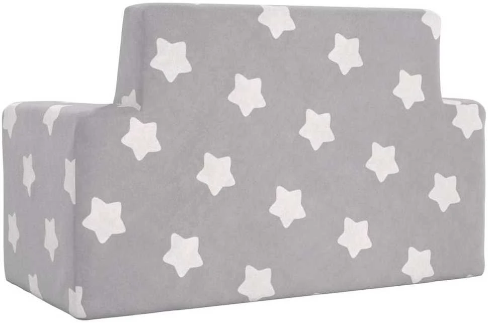 Dvivietė vaikiška sofa, šviesiai pilka, pliušas, su žvaigždėmis