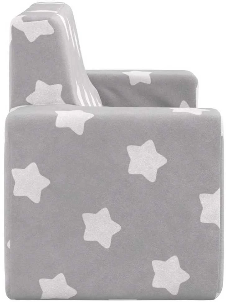 Dvivietė vaikiška sofa, šviesiai pilka, pliušas, su žvaigždėmis