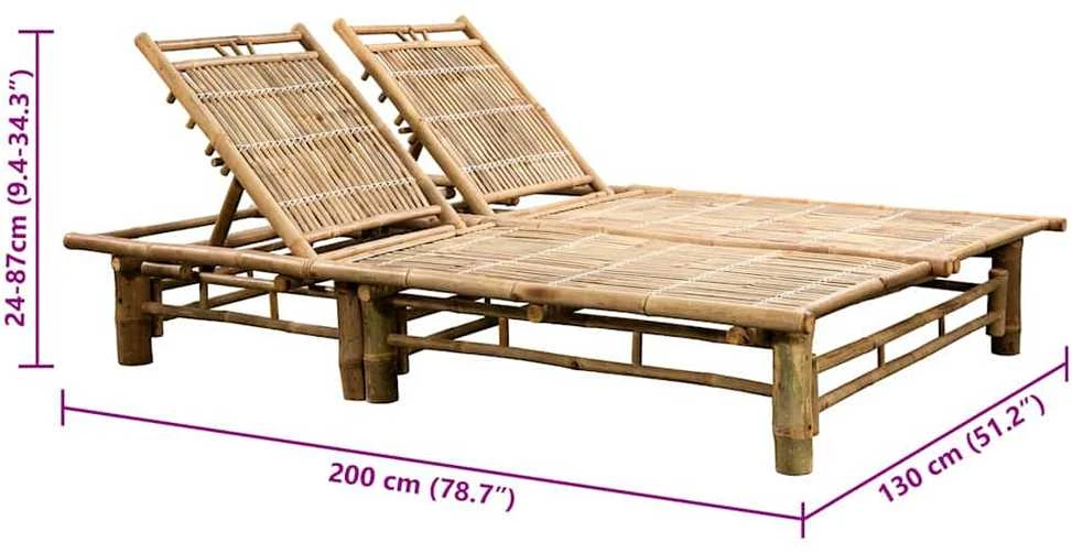 Dvivietis saulės gultas su čiužinukais, bambukas