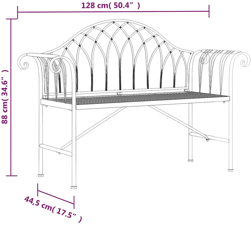 Dvivietis sodo suoliukas, juodos spalvos, 128cm, plienas