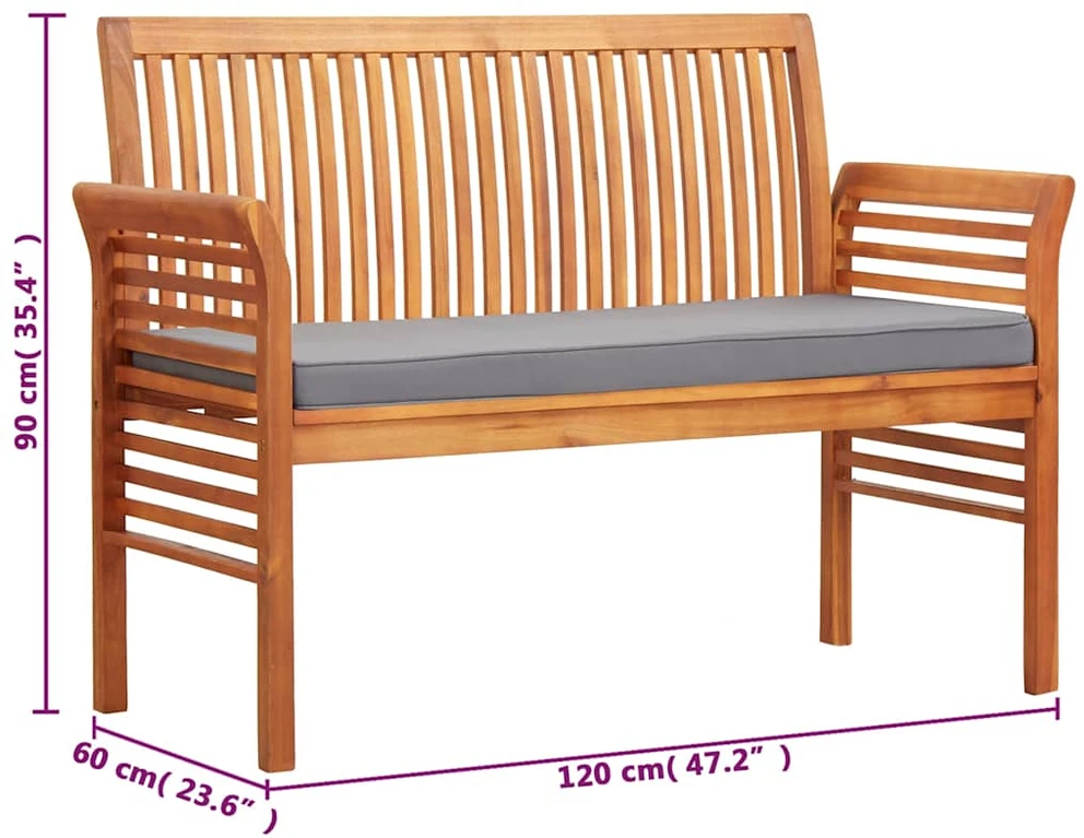 Dvivietis sodo suoliukas su čiužinuku, 120cm, akacijos masyvas