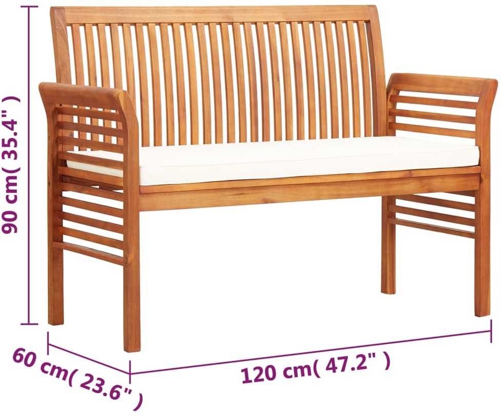 Dvivietis sodo suoliukas su čiužinuku, 120cm, akacijos masyvas