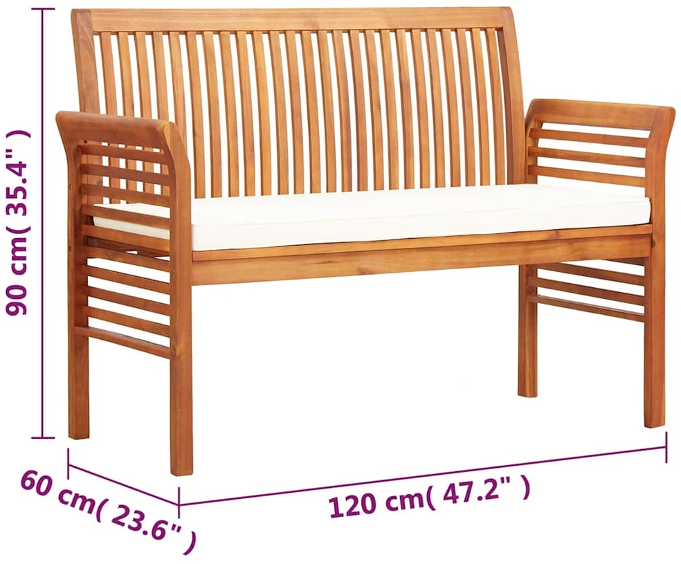 Dvivietis sodo suoliukas su čiužinuku, 120cm, akacijos masyvas