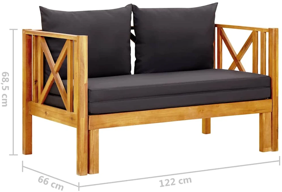 Dvivietis sodo suoliukas su čiužinuku, 122cm, akacijos masyvas