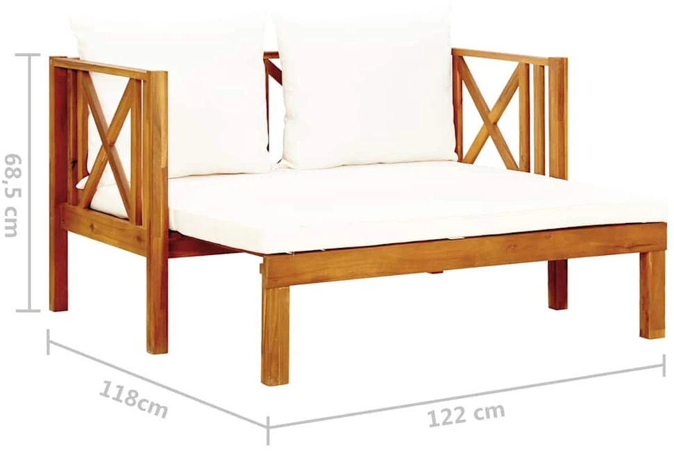 Dvivietis sodo suoliukas su čiužinuku, 122cm, akacijos masyvas