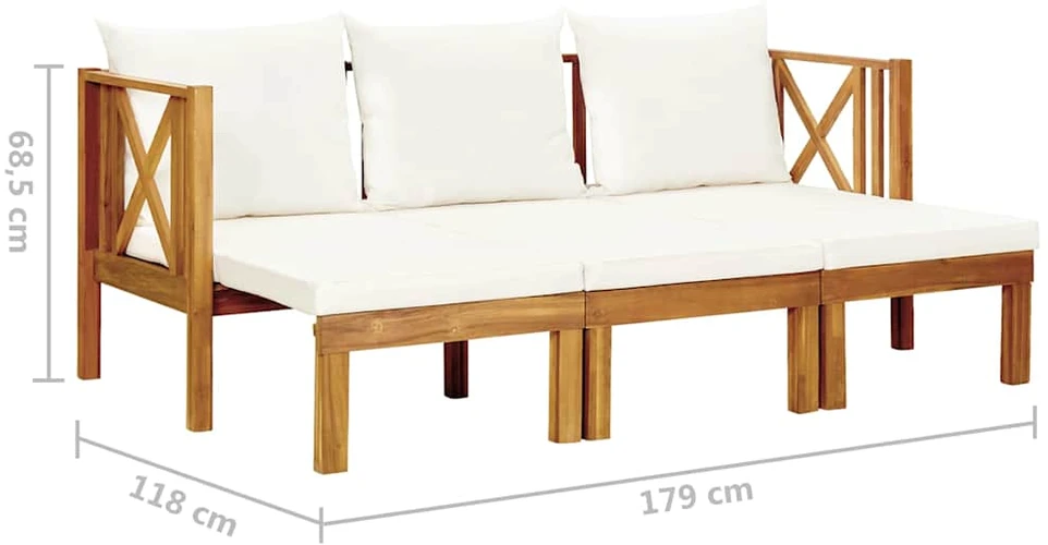 Dvivietis sodo suoliukas su čiužinuku, 179cm, akacijos masyvas