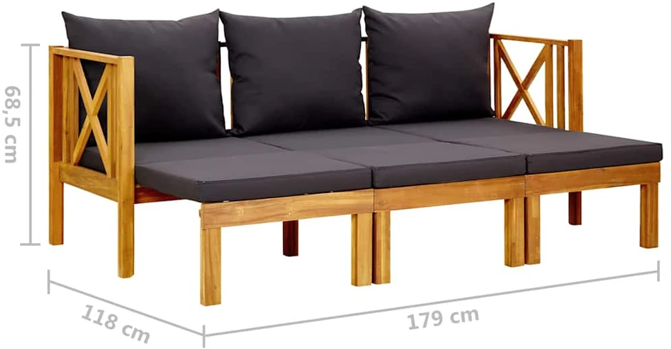 Dvivietis sodo suoliukas su čiužinuku, 179cm, akacijos masyvas