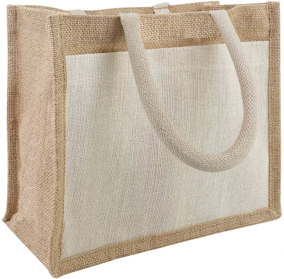 Džiuto rankinės su kišene 10 Natūrali ir Balta 26 x 22 x 14 cm