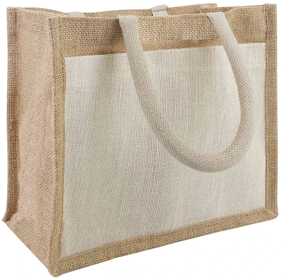 Džiuto rankinės su kišene 10 Natūrali ir Balta 26 x 22 x 14 cm