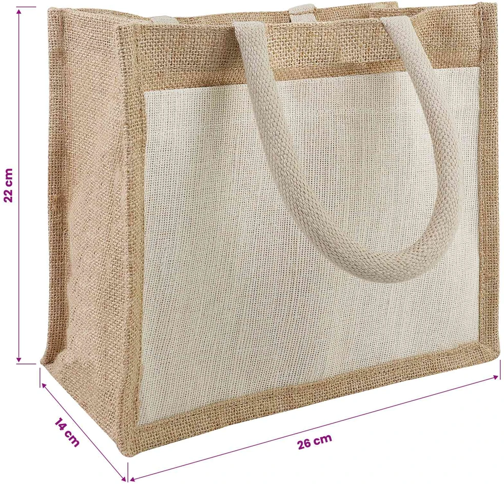 Džiuto rankinės su kišene 5 Natūrali ir Balta 26 x 22 x 14 cm