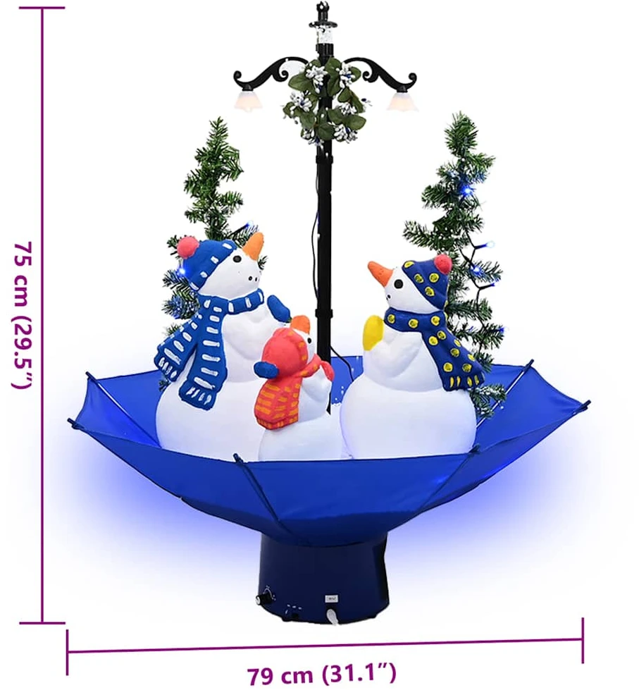 Eglutė su sniego funkcija ir skėčio pagrindu, mėlyna, 75cm, PVC