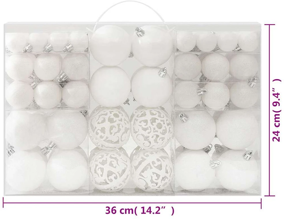 Eglutės žaisliukų rinkinys, 100vnt., baltos spalvos