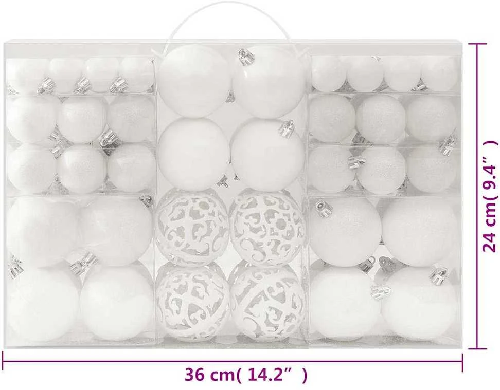 Eglutės žaisliukų rinkinys, 100vnt., baltos spalvos