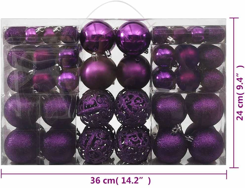 Eglutės žaisliukų rinkinys, 100vnt., violetinės spalvos