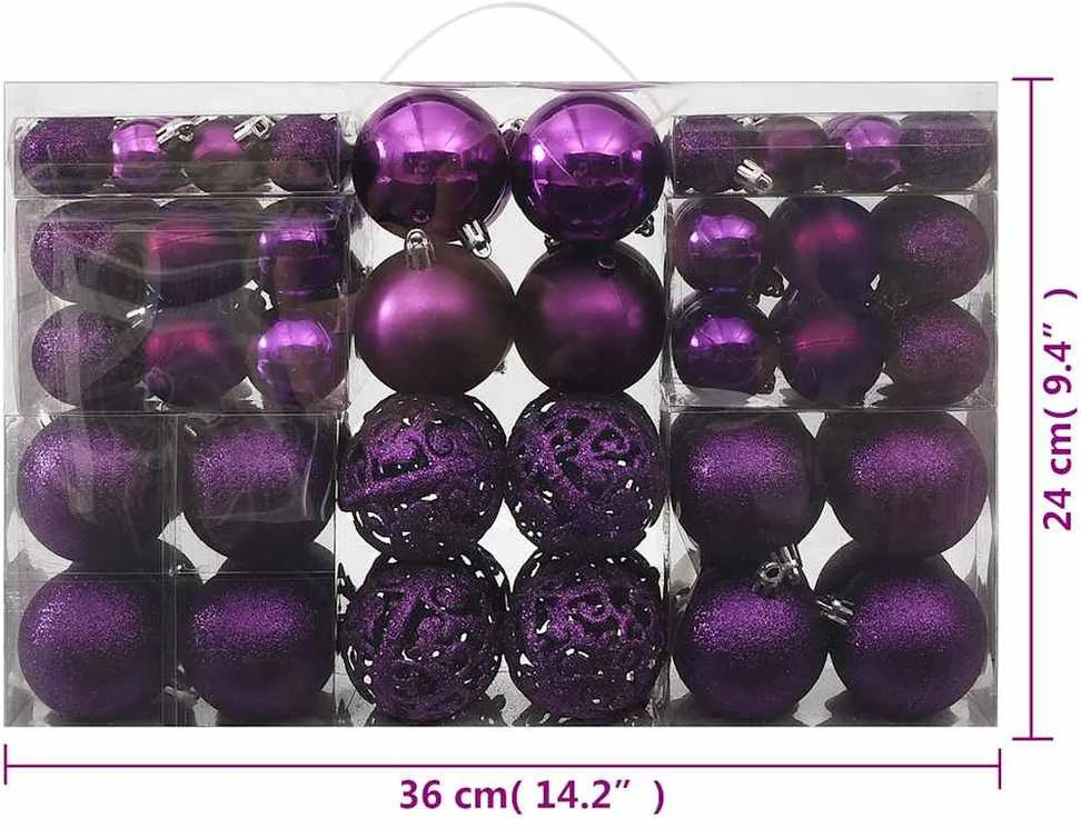 Eglutės žaisliukų rinkinys, 100vnt., violetinės spalvos