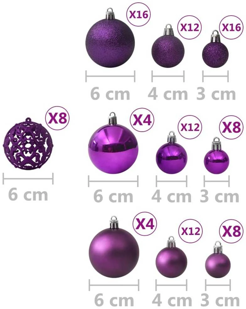 Eglutės žaisliukų rinkinys, 100vnt., violetinės spalvos