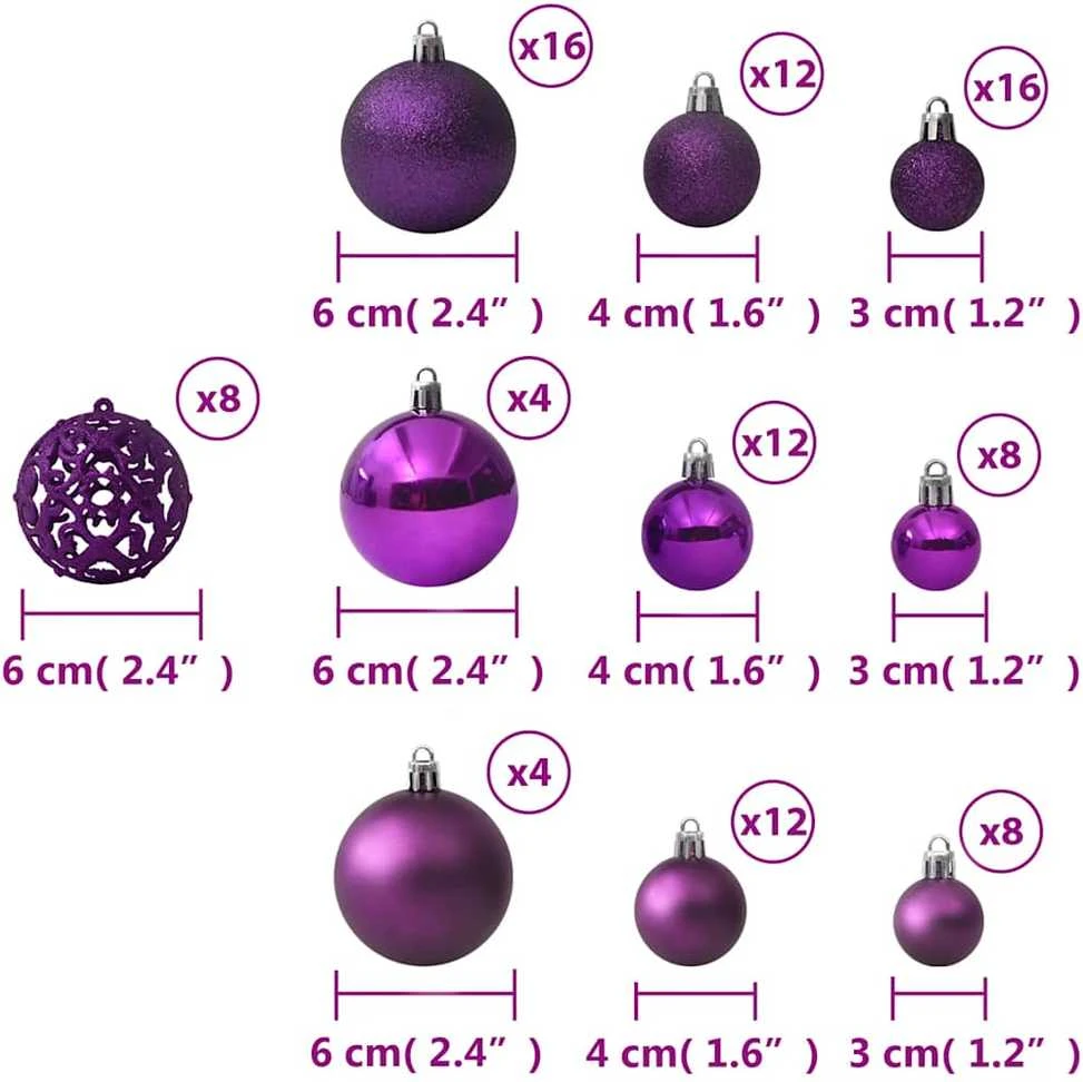 Eglutės žaisliukų rinkinys, 100vnt., violetinės spalvos