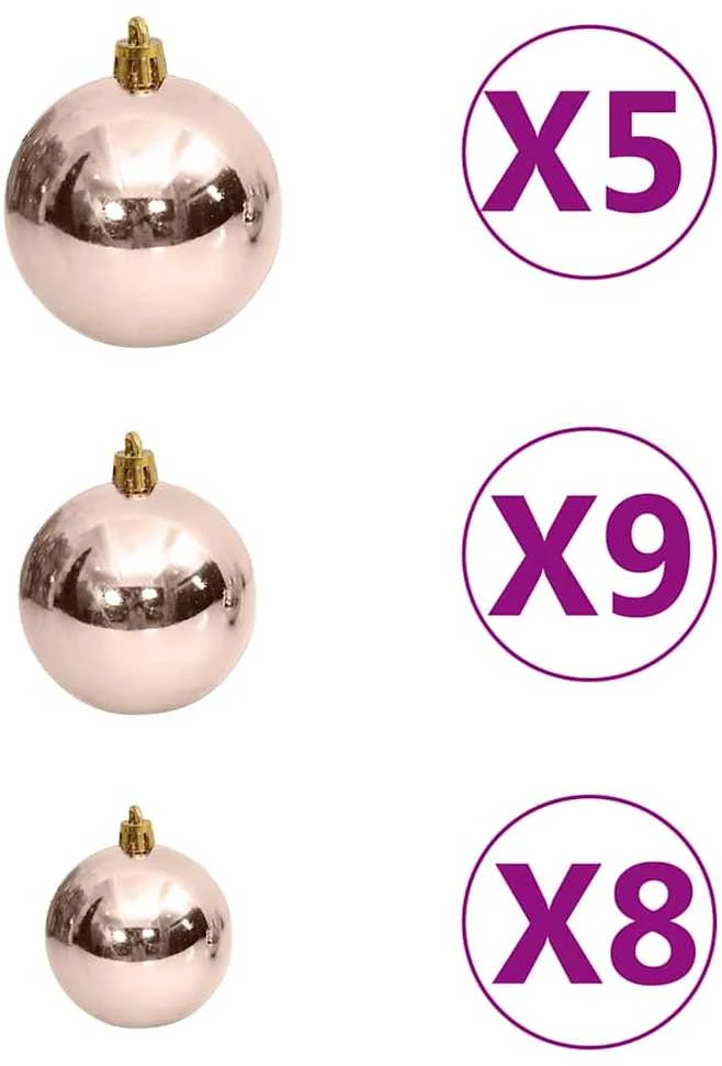 Eglutės žaisliukų rinkinys su viršūne ir 150 LED, 61 dalis