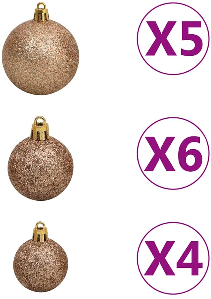 Eglutės žaisliukų rinkinys su viršūne ir 150 LED, 61 dalis
