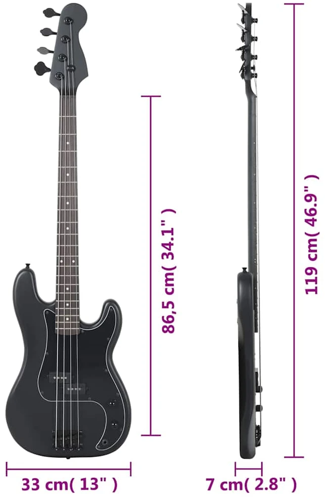 Elektrinė bosinė gitara pradedantiesiems, juoda, 4/4 46"