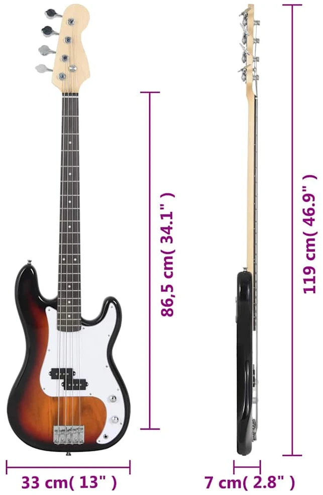 Elektrinė bosinė gitara pradedantiesiems, ruda/balta, 4/4 46"