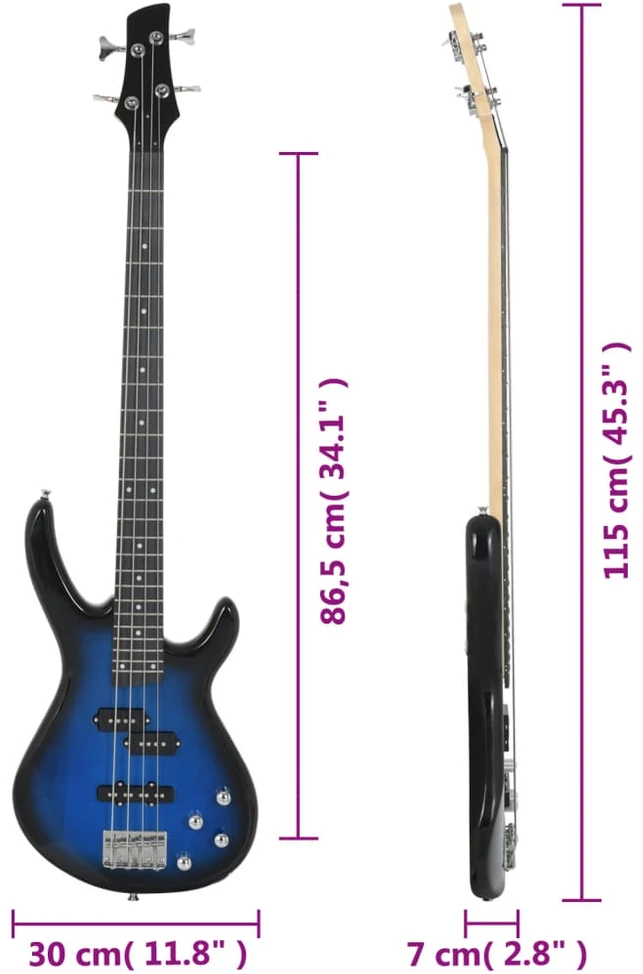 Elektrinė bosinė gitara pradedantiesiems, mėlyna/juoda, 4/4 46"