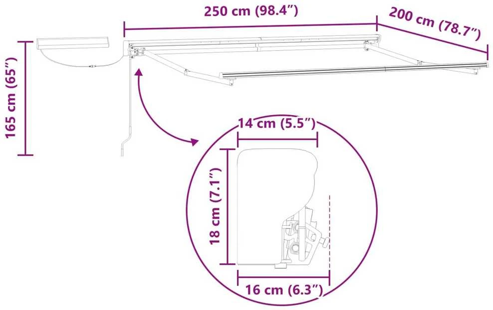 Elektrinė ištraukiama markizės sistema Antracitas 2,5 x 2 m