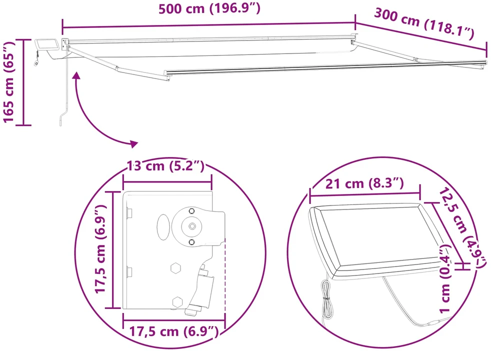 Elektrinė ištraukiama markizės sistema Antracitas 5 x 3 m