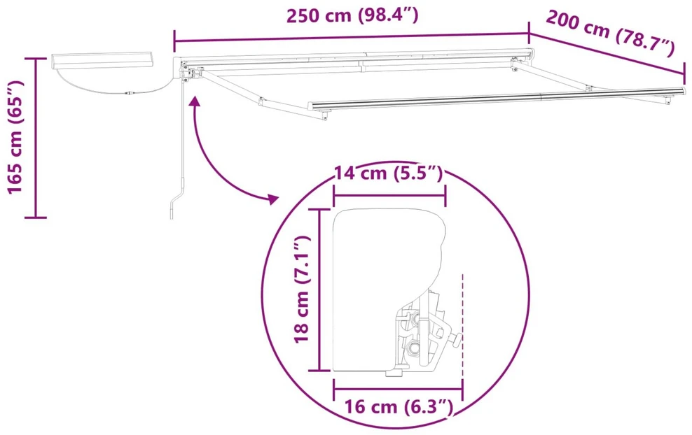 Elektrinė ištraukiama pavėsinė 2,5 x 2 m