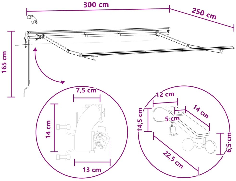 Elektrinė ištraukiama pavėsinė 3 x 2,5 m