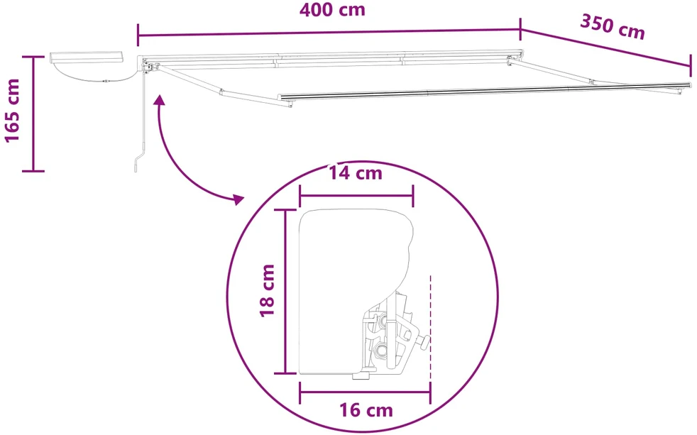 Elektrinė ištraukiama pavėsinė 4 × 3,5 m