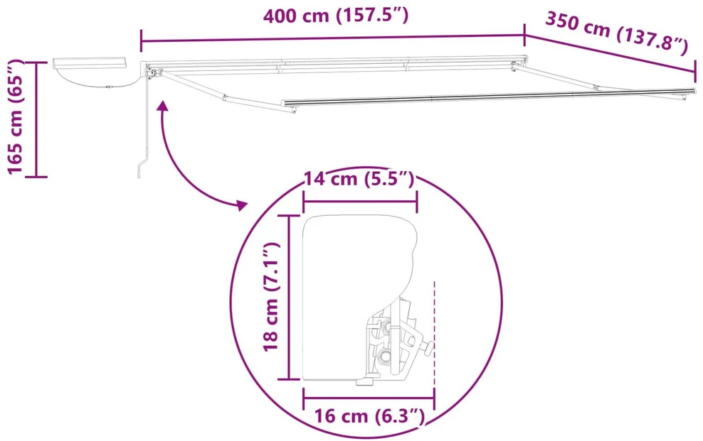Elektrinė ištraukiama pavėsinė 4 × 3,5 m