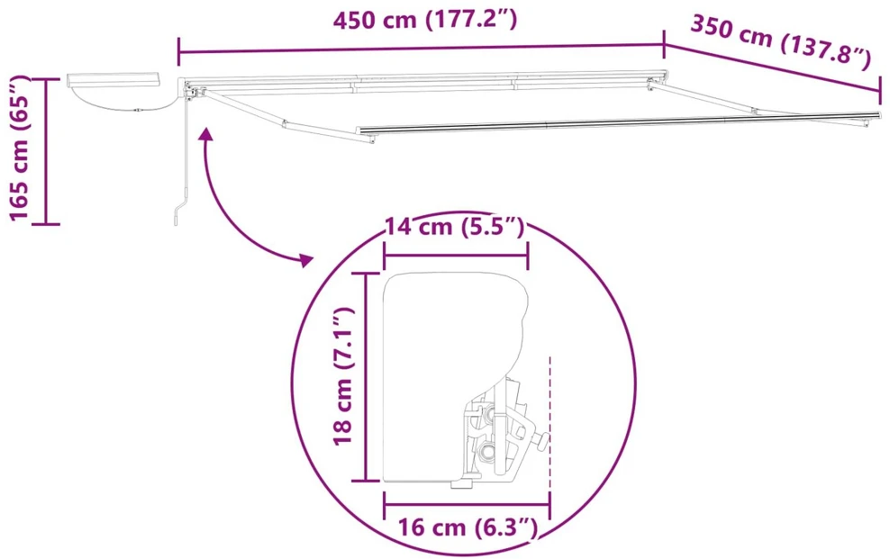 Elektrinė ištraukiama pavėsinė 4,5 × 3,5 m