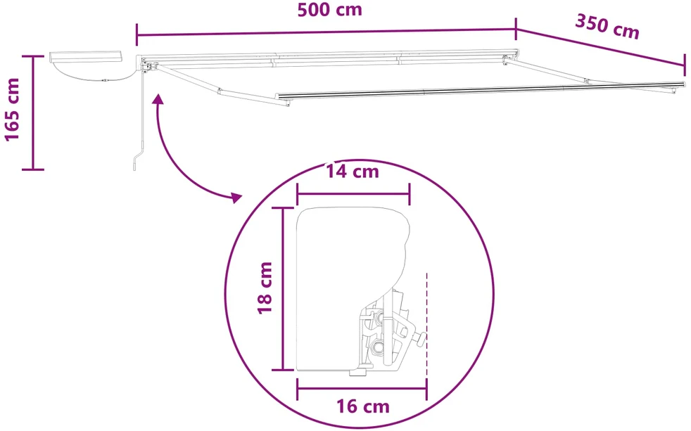 Elektrinė ištraukiama pavėsinė 5 × 3,5 m