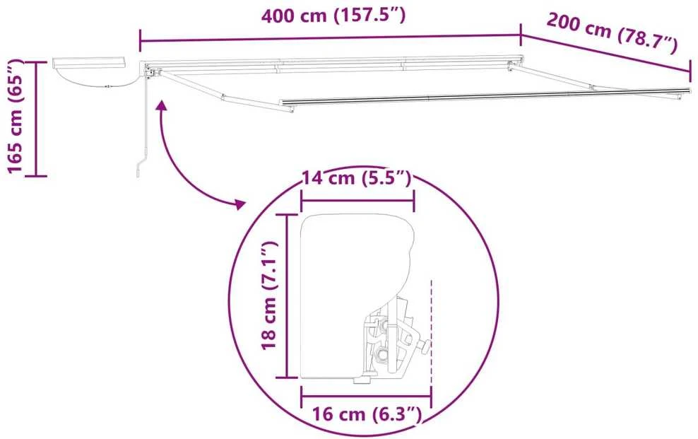 Elektrinė ištraukiama pavėsinė Balta ir antracito 4 x 2 m