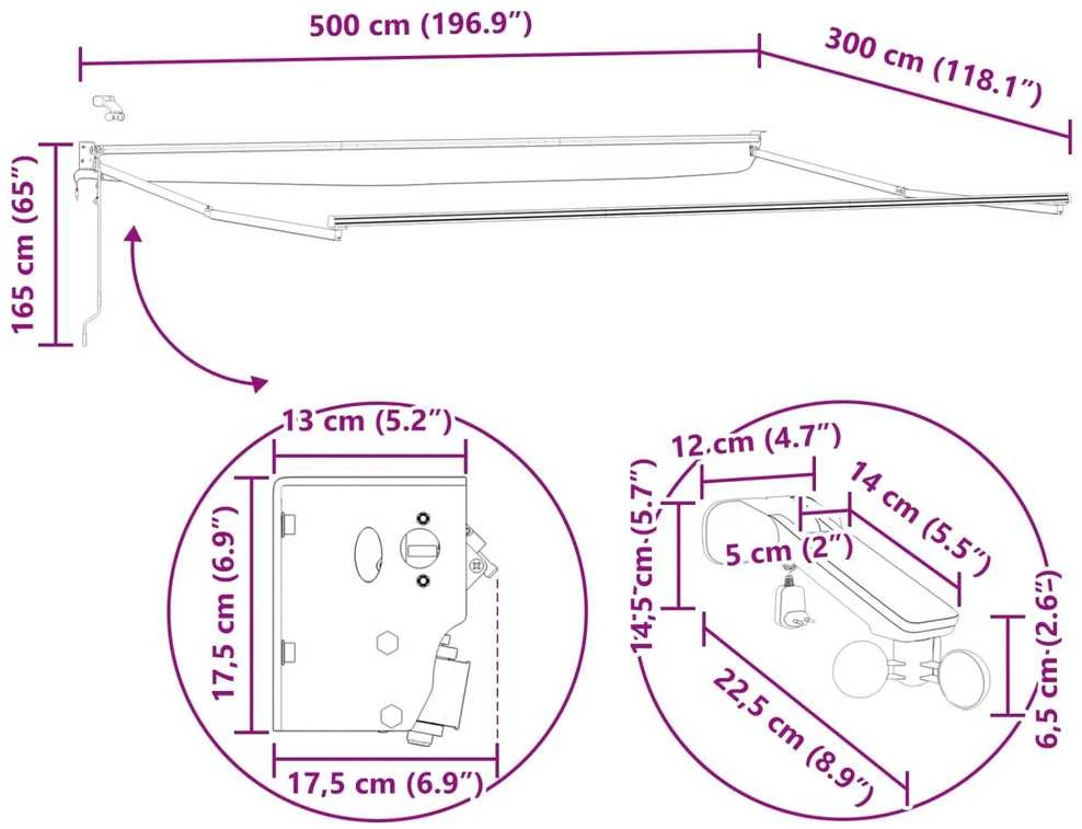 Elektrinė ištraukiama pavėsinė Antracito ir baltos 5 x 3 m