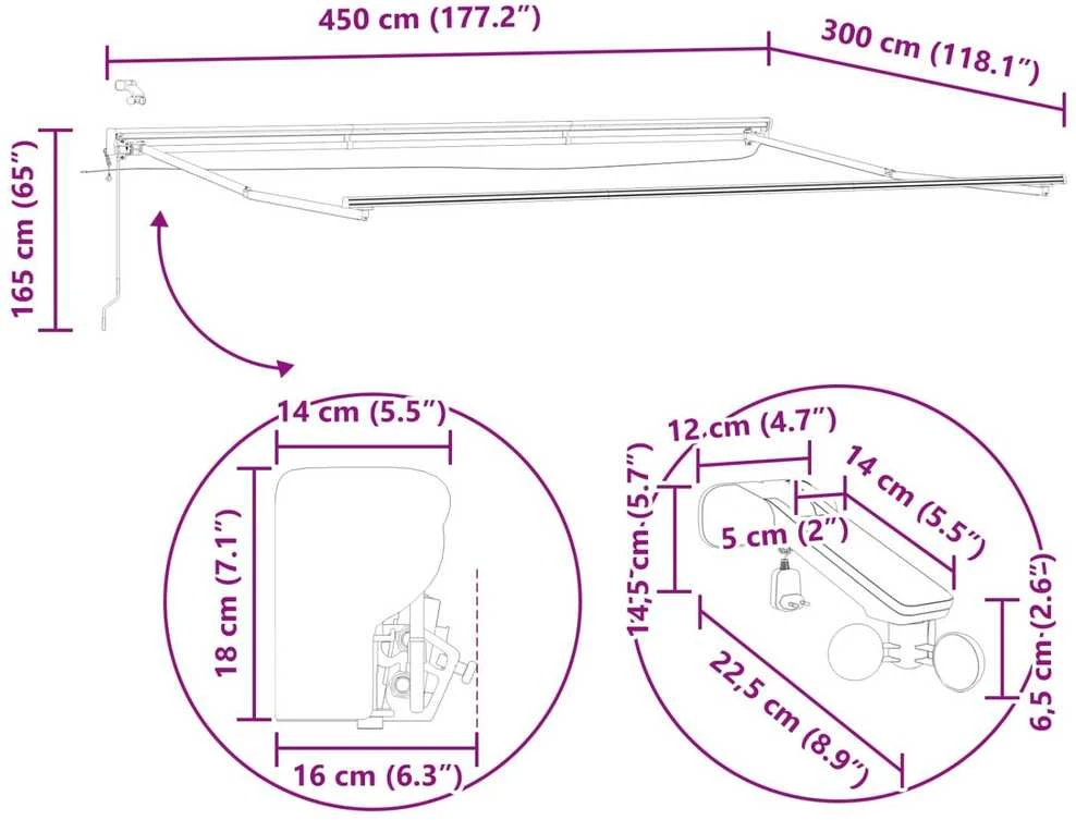 Elektrinė ištraukiama pavėsinė 4,5 × 3 m