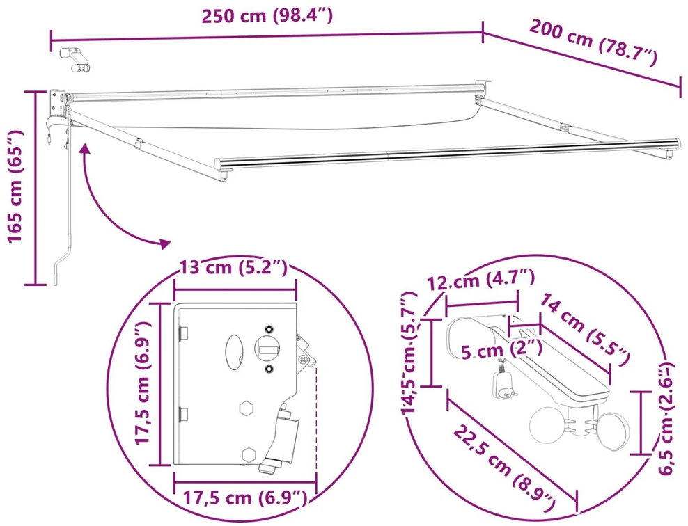 Elektrinė ištraukiama pavėsinė Įvairiaspalvis 2,5 x 2 m