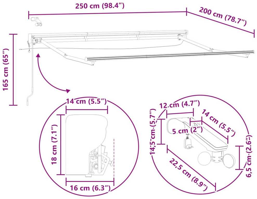 Elektrinė ištraukiama pavėsinė 2,5 x 2 m