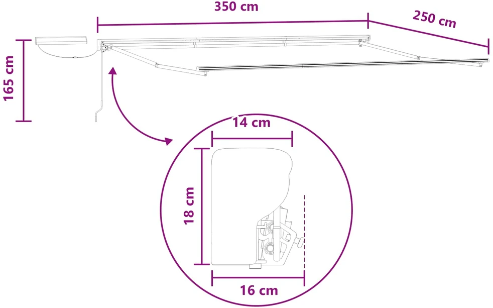 Elektrinė ištraukiama pavėsinė Smėlio 3,5 x 2,5 m