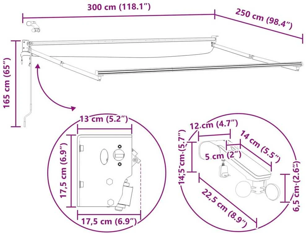Elektrinė ištraukiama pavėsinė Raudona 3 x 2,5 m