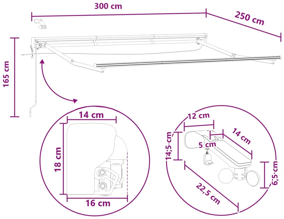 Elektrinė ištraukiama pavėsinė Taupe 3 x 2,5 m