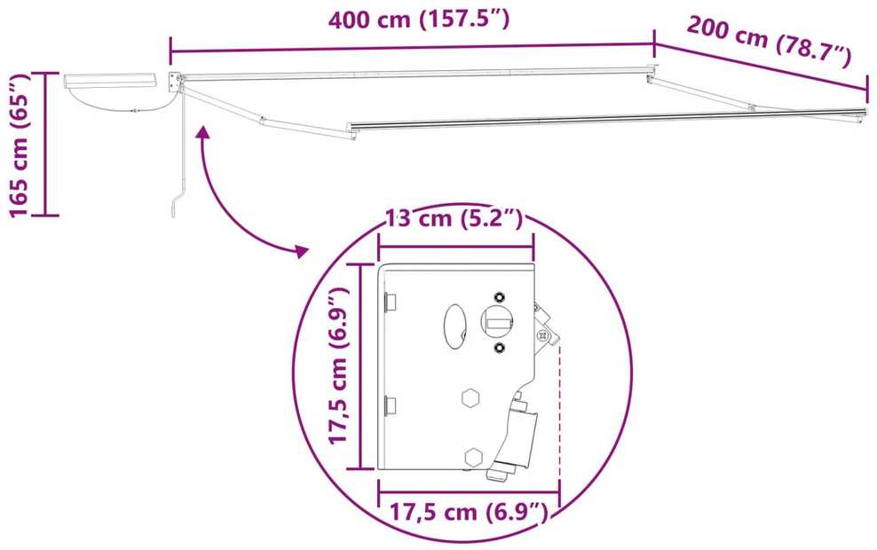 Elektrinė ištraukiama pavėsinė Įvairiaspalvis 4 x 2 m