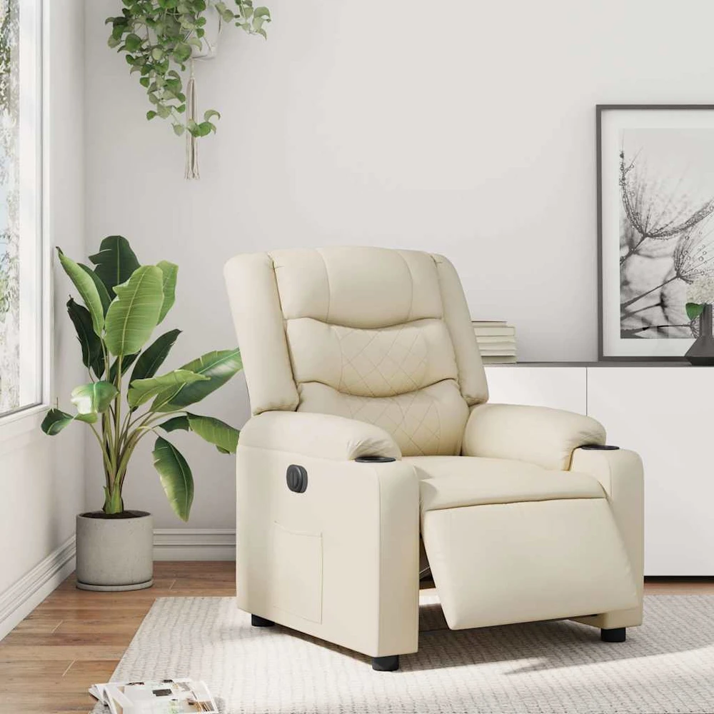 Fotelis Elektrinis atlošiamas krėslas, kreminės spalvos, dirbtinė oda