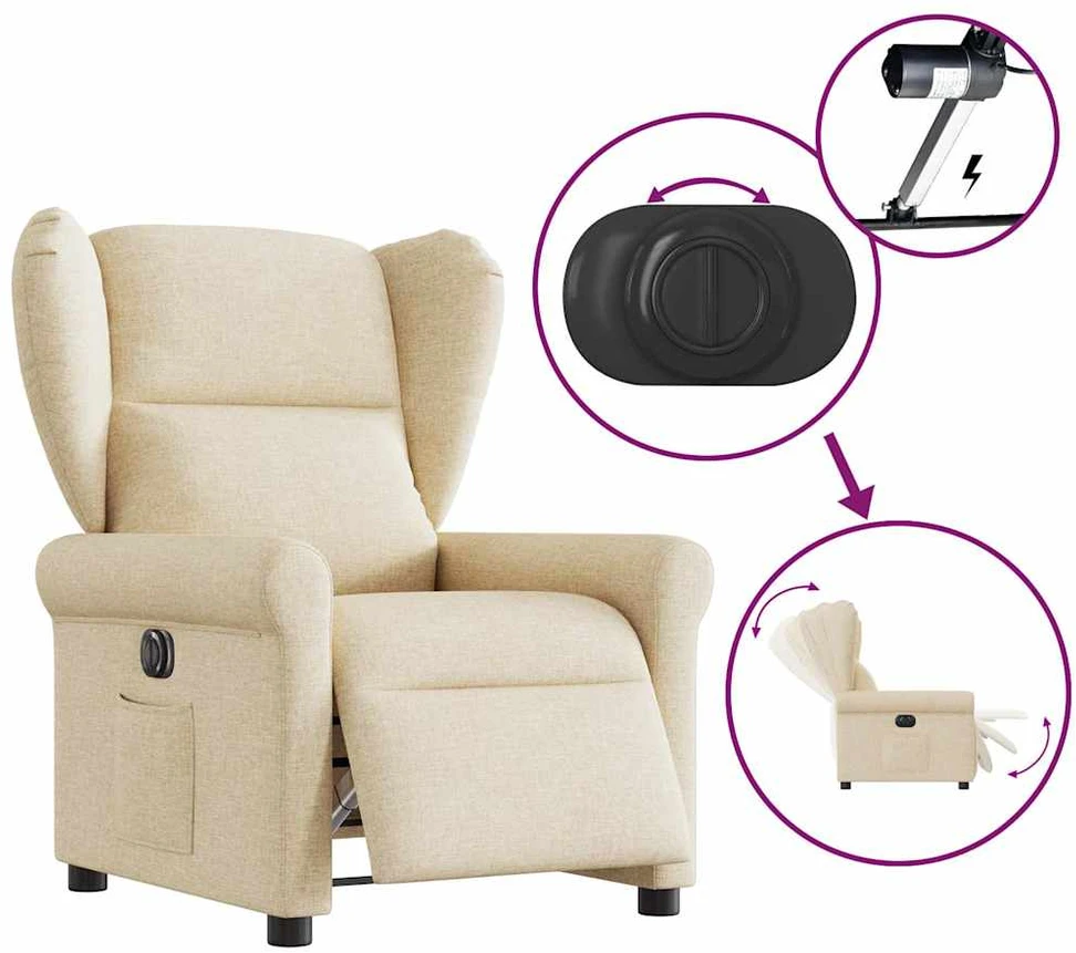 Fotelis Elektrinis atlošiamas krėslas, kreminės spalvos, audinys